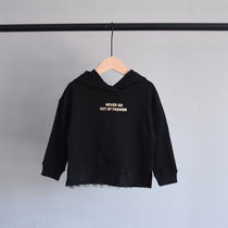 50-fold clearance ~ 100 and 110 yards ~ autumn childrens clothing girls black hooded lace stitching sweater Korean brand