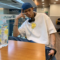 Drew Smiley lollipop Justin Bieber men and women couples same style FOG high street trend loose short sleeve t-shirt