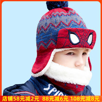  Childrens hat bib South Korea winghouse boy baby child wool plus velvet ear cap neck cover complete set