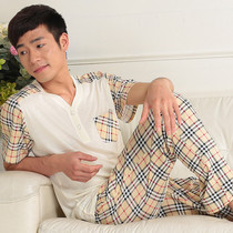 Day special summer mens pajamas thin cotton short sleeve trousers pajamas mens large size home wear suit