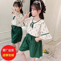 Girl Suit Summer Dress 2022 New Trendy Ocean Gas Children Short Sleeves Little Girl Loose Shorts Pure Cotton Two-piece Set