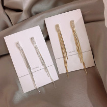 European and American exaggerated atmosphere sexy long tassel earrings temperament diamond Super fairy face thin silver needle earrings Street shooting earrings