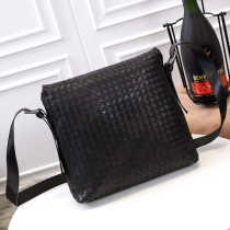 New high quality lavish mens bag Bull Leather Handwoven Single Shoulder Bag Black Fashion Casual Trendy Square Slanted Satchel