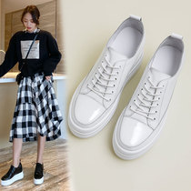 Inside heightening single shoe woman 2022 spring new leather lacing thick bottom small white shoes casual 100 hitch and pine pastry womens shoes