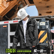 LMTNZD2021 Spring and Autumn Jacket Men Korean Fashion Letter Print Pilot Hooded Loose Jacket