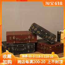 Auvintage Vintage Suitcases Storage Wooden Box Clothes Containing Box Old Leather Case Travel Photographic Props Finishing Boxes