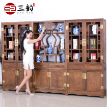 Solid wood bookcase classical mahogany furniture chicken wing wood furniture locker mahogany bookcase Chinese antique display cabinet