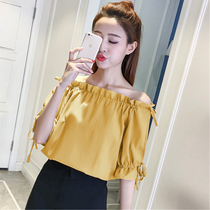 Korean word shoulder top summer sweet Chiffon shirt loose short-sleeved Western style shirt 2021 new sexy off-the-shoulder