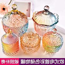 Crystal glass candy jar with lid creative personality fashion small exquisite glass fruit tray covered household storage jar