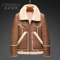 21 new fur mens short lamb fur coat fashion original leather coat thick winter locomotive