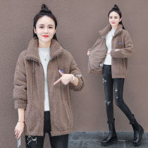 Lamb fur coat womens thickened sweatshirt 2021 autumn and winter 2021 new versatile Korean version of teddy fleece cardigan stand-up collar coat