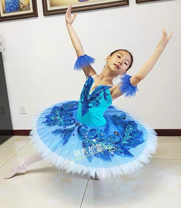 Children's Professional Ballet Dancer Dress Blue Bird Acting Out Goose Lake TUTU Yarn Fluffy Skirt Stage Dress Performance Suit