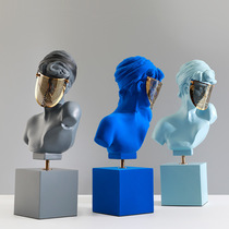 Sculpture figure ornaments present masked girl blue gray modern simple Nordic light luxury soft decorative cabinet crafts