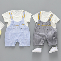 Baby cotton ha clothes summer thin newborn jumpsuit short sleeve men and women baby air conditioning climbing clothes summer clothes