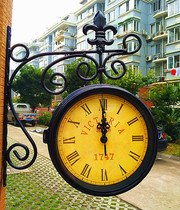 New European style iron double-sided wall clock pastoral decoration mute clock wall clock creative home living room clock mute
