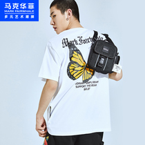 Mark Waffee Short Sleeve T-shirt Man 2022 Summer New Chauded Back Personality Butterfly Printed Casual Blouse