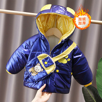 Boy winter cotton coat plus velvet thickened 2021 new foreign style children bright leather cotton padded jacket
