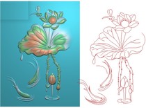 Carved picture relief picture grayscale picture bmp wood carving picture pisces picture lotus fish more than rich and fish every year
