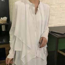 Red Hall Long Sleeve Shirt Women 2021 Autumn New Korean Long White Fashion Loose Irregular Shirt