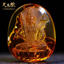  Tianguang Hui natural amber Beeswax hollow Bodhisattva pendant Yellow honey amber pendant mens and womens pendant with certificate