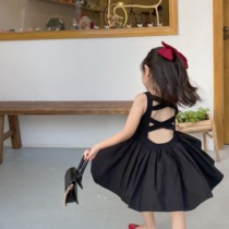 Childrens skirts Han version Girl Princess skirt Skirt Foreign Air Dew Back Cross Sleeveless Dress Baby Cute Dance Dress