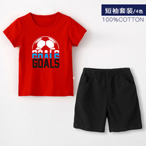 Childrens cotton red short sleeve black shorts school uniform set June 1 Kindergarten costume simple half sleeve T-shirt 6