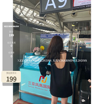 Xzz charmingl Show out butterfly bone U dew back two wearing black one-piece dress Women Summer thin Temperament Skirt
