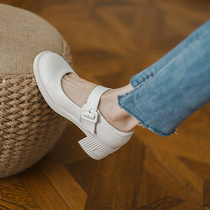 Mary Jane shoes womens retro 2021 Autumn New French round head thick sole leather shoes coarse heel jk uniform shallow single shoes