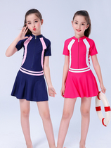 Children Conjoined Flat Angle Skirt Style Swimsuit Girl CUHK Tong Princess Students Professional Training Speed Dry Sunscreen Bathing Suit