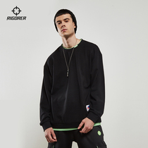 2021 new sports clothes men basketball fitness fake two pieces of color casual loose round neck cotton sweater