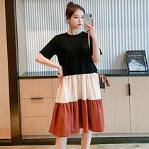 Pregnant Woman Summer Dress Superior Fashion Temperament Skirt 2022 New Summer Big Code Short Sleeve Collage Pure Cotton One-piece Dress
