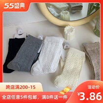 Spring Summer Fall Eight Words Flowers Korean Twist Relief Solid Method Style Temperament Day Ensemble Pure Colors and Female Midbarrel Socks