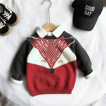 Spring and autumn childlike children cartoon fox sweater boy girl pure cotton thread-knitted sweatshirt baby 100 lap up the tide