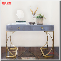 Sophisticated Modern New Chinese Pastoral Desk Metal Base Sophisticated Round Window Styling Highlight Piano Paint Finish