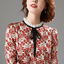 2020 new spring summer silk shirt Women lace collar top shirt shirt pullover printing long sleeve mulberry silk shirt