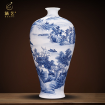 Jingdezhen ceramic hand-painted blue and white mountain township spring beauty bottle new Chinese living room ornaments flower arrangement decoration crafts