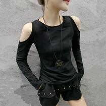 Hong Kong Tide 2021 autumn new sexy strapless long sleeve T-shirt female slim Joker cotton base shirt top