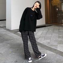 Early autumn high Cold Girl wear loose student age small man foreign pants sweater fashion two-piece suit