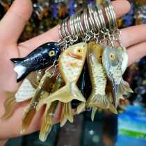 Handmade Natural Horn Key Clasp Ornament Ancient Wind Key Circle Chain Car Pendant Turtle Fish Comb Steam Handiwork