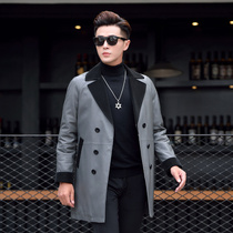 Winter New Leather Feather Costume Men Long Sheep Suit Coat Haining Leather Coat