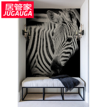 Home Butler minimalist modern simple black and white zebra painting porch living room bedroom background wall seamless mural