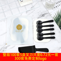 Disposable Cake Knife and Fork Disk Set Birthday Knife and Fork Candleware Combined Plate Fork Plate Three in One