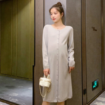Pregnant women autumn fashion knitted long sleeve dress 2021 New Hot Mom long size loose pregnancy skirt