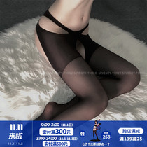 Sexy sex cross strap stockings pantyhose four sides open file through meat black silk legs transparent cross-free socks children