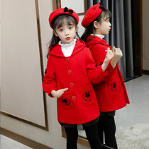 Girls  coat 2021 new autumn and winter Korean version of the childrens clothing female childrens winter wool coat medium long childrens coat