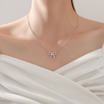 s925 sterling silver flash diamond bow necklace Korean version of hipster girl temperament niche design cold wind choker