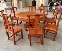 缅甸花梨木红木旋转餐桌8张椅子实木饭桌餐具大果紫檀客厅家具