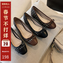 Korean version 2020 new bowknot small fragrant style single shoes womens flat mid-heel chunky heel ladies all-match temperament womens shoes
