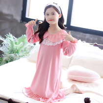 Childrens night dress Girls  pajamas Spring and Autumn cotton thin dress girl princess summer lace home dress