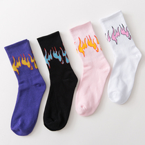 Flame Socks for men and women in the middle of the barrel and the street hip hop in the street hip hop in the middle cylinder Sox All cotton ulzzang Korea socks fall